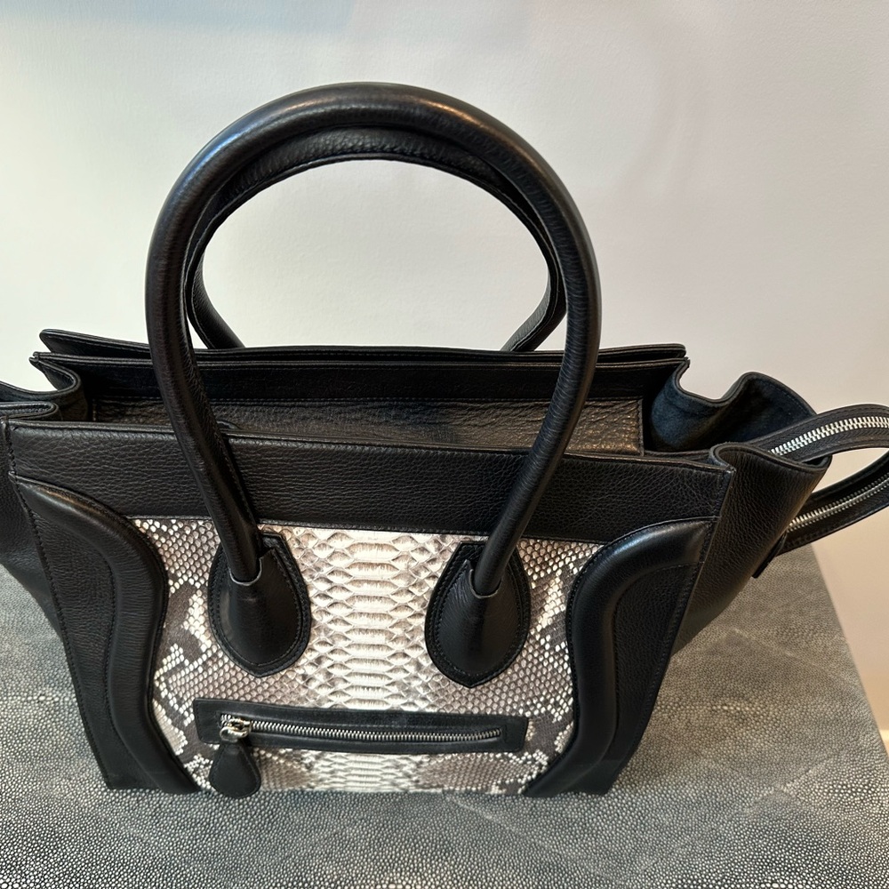 Eileen Kramer Leather And Python Handbag Purse, N… - image 2